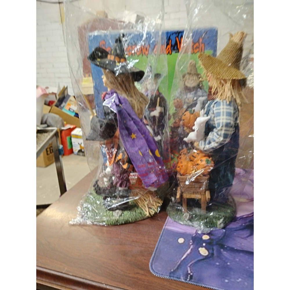 Halloween Scarecrow & Witch 13" Fabric Mache Figurines Pumpkins Ghosts With Box - Picture 6 of 8